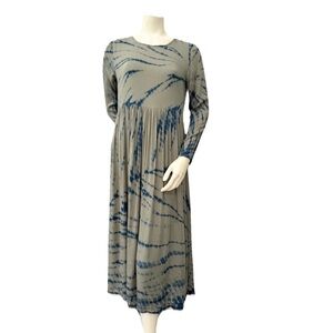 Dolan Tie Dye Long Sleeve Midi Dress Gray Blue Viscose XS